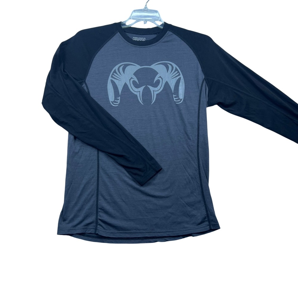 Kuiu Merino Wool Shirt Mens L Gray Black Long Sleeve Ram Graphic Base Layer